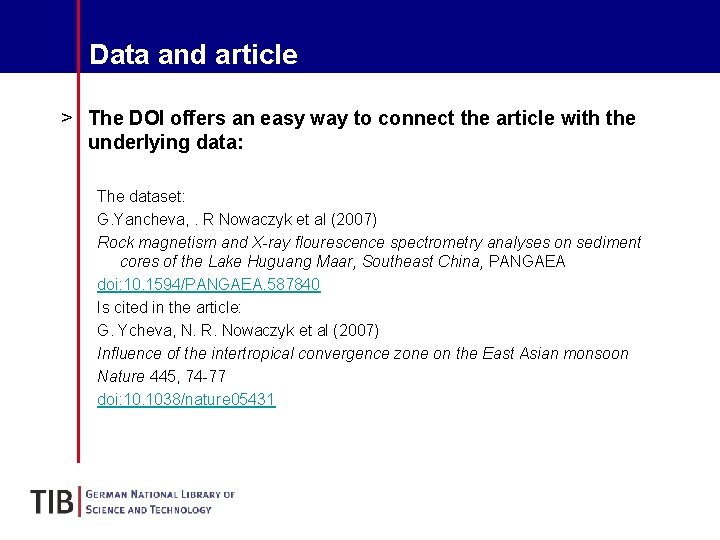 Data and article > The DOI offers an easy way to connect the article