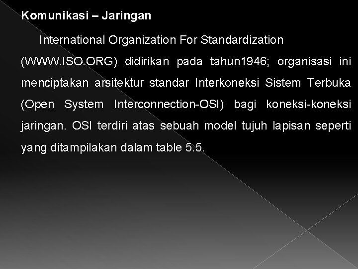 Komunikasi – Jaringan International Organization For Standardization (WWW. ISO. ORG) didirikan pada tahun 1946;