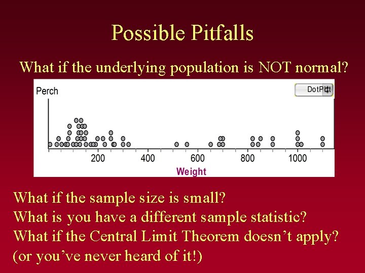 Possible Pitfalls What if the underlying population is NOT normal? What if the sample