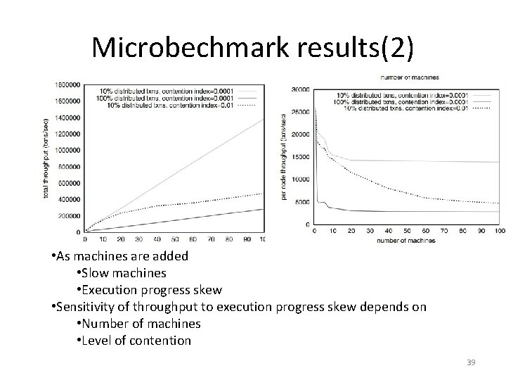 Microbechmark results(2) • As machines are added • Slow machines • Execution progress skew