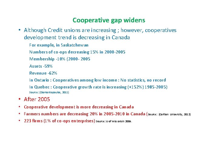 Cooperative gap widens • Although Credit unions are increasing ; however, cooperatives development trend