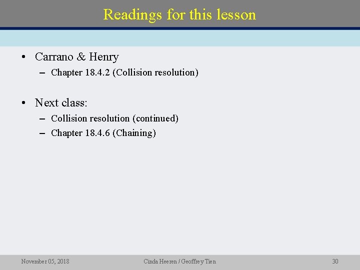 Readings for this lesson • Carrano & Henry – Chapter 18. 4. 2 (Collision