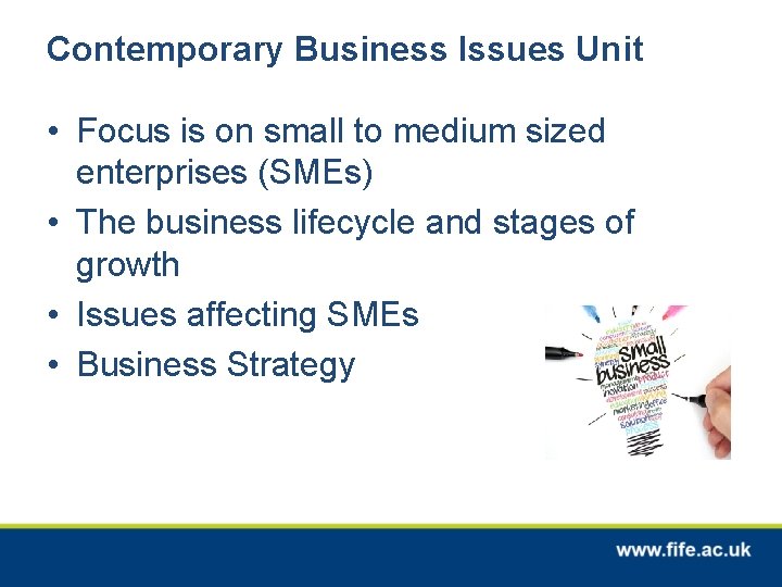 Contemporary Business Issues Unit • Focus is on small to medium sized enterprises (SMEs)