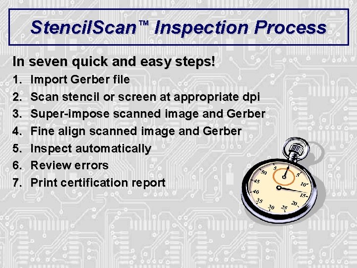 Stencil. Scan™ Inspection Process In seven quick and easy steps! 1. 2. 3. 4. Stencil. Scan™ Inspection Process In seven quick and easy steps! 1. 2. 3. 4.