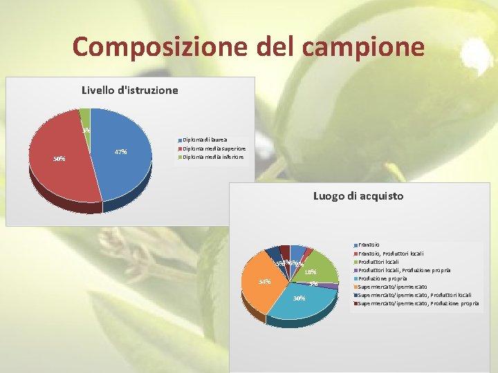 Composizione del campione Livello d'istruzione 3% 50% 47% Diploma di laurea Diploma media superiore