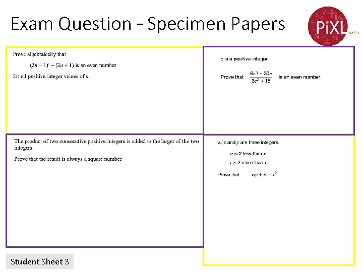 Exam Question – Specimen Papers Student Sheet 3 