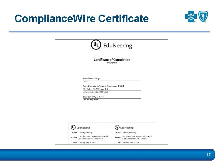 Compliance. Wire Certificate 17 
