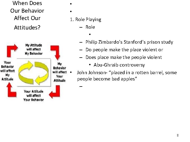 When Does Our Behavior Affect Our Attitudes? • • 1. Role Playing – Role