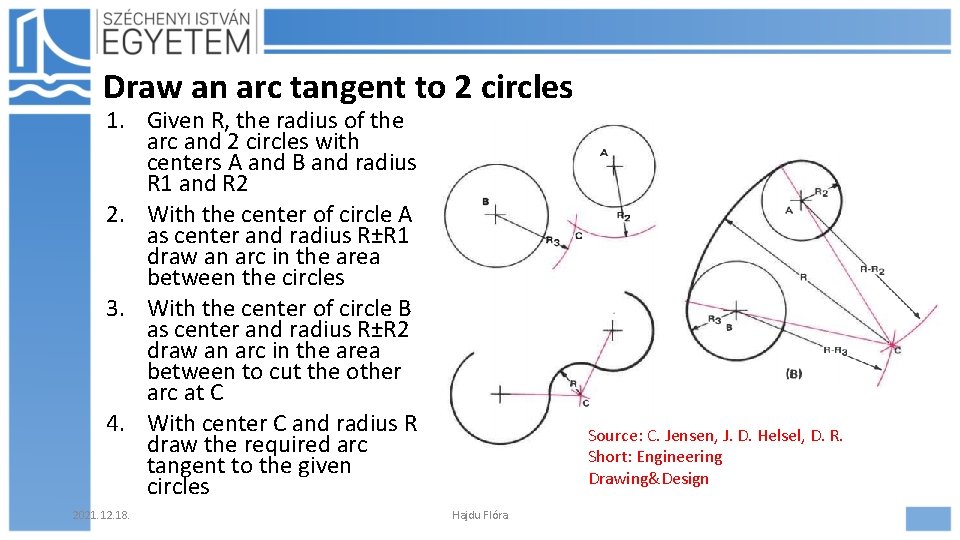 Draw an arc tangent to 2 circles 1. Given R, the radius of the