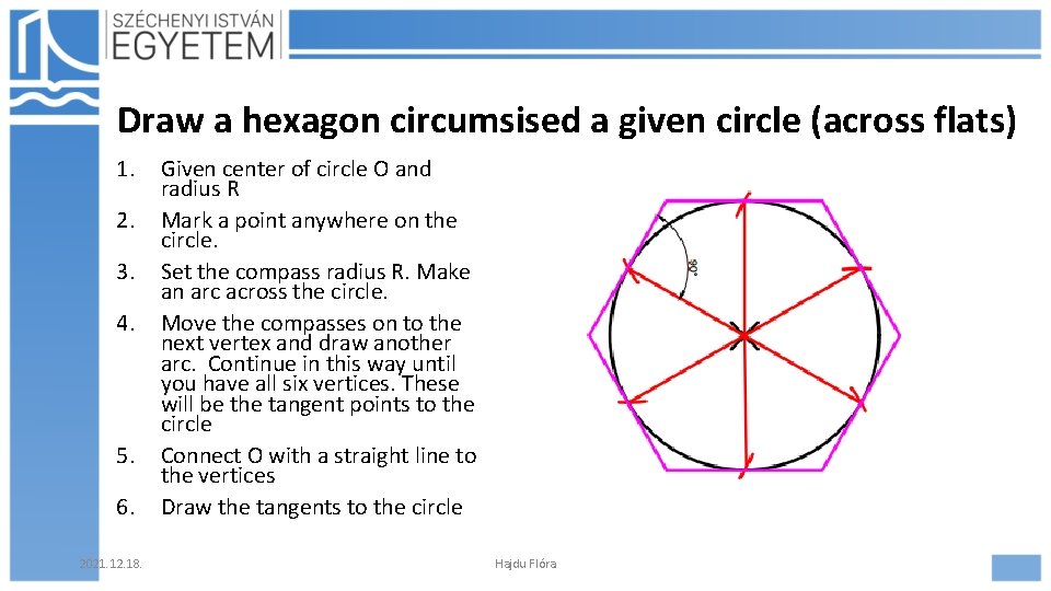 Draw a hexagon circumsised a given circle (across flats) 1. 2. 3. 4. 5.