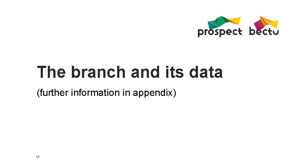 The branch and its data (further information in appendix) 13 