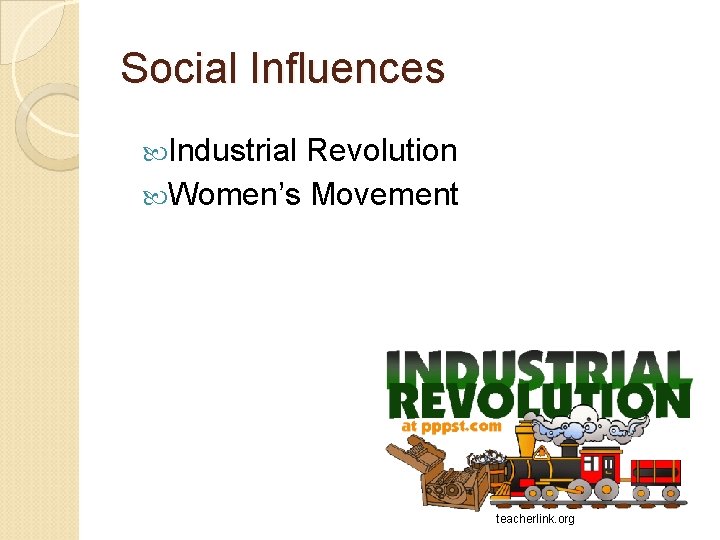 Social Influences Industrial Revolution Women’s Movement teacherlink. org 