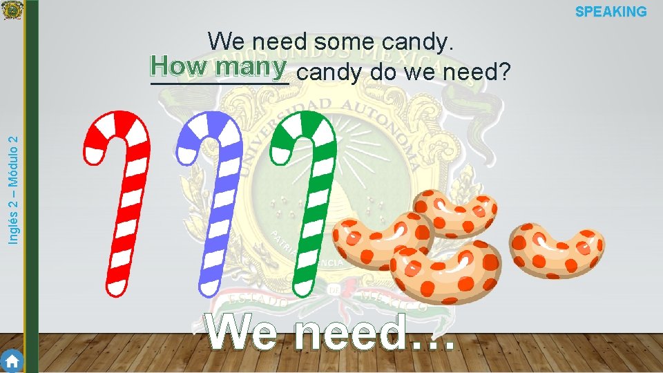 SPEAKING Inglés 2 – Módulo 2 We need some candy. How many candy do