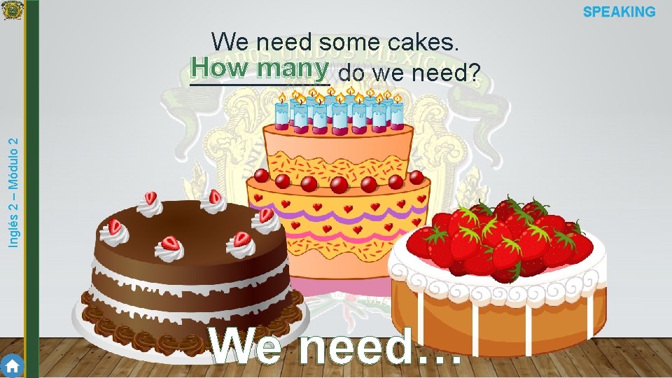 SPEAKING Inglés 2 – Módulo 2 We need some cakes. How many do we