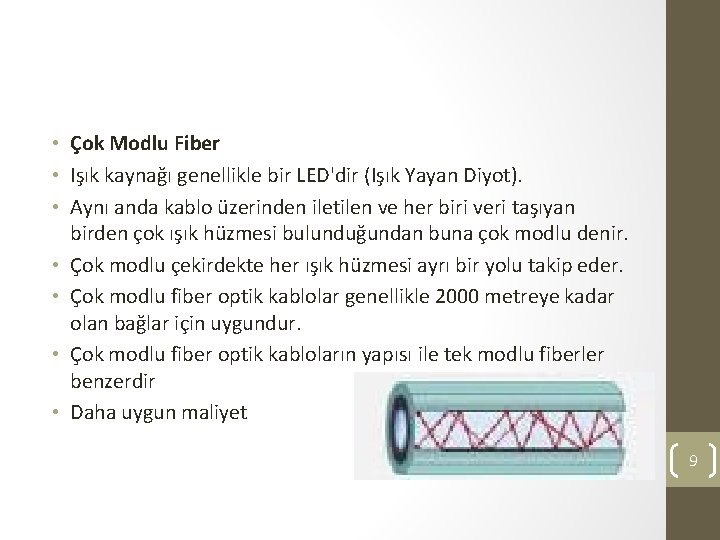  • Çok Modlu Fiber • Işık kaynağı genellikle bir LED'dir (Işık Yayan Diyot).