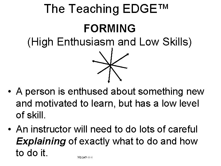 The Teaching EDGE™ FORMING (High Enthusiasm and Low Skills) • A person is enthused