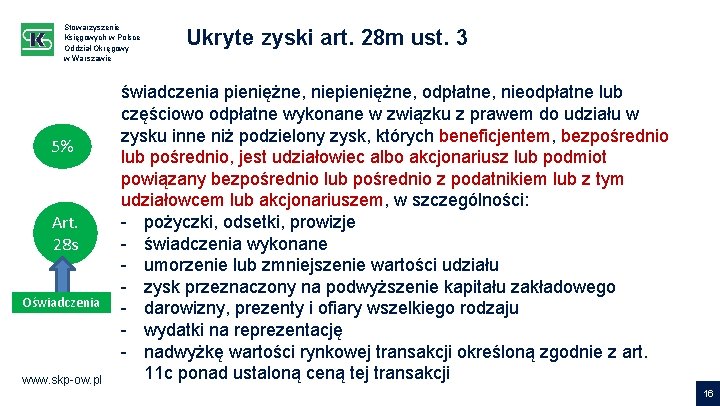 Stowarzyszenie Księgowych w Polsce Oddział Okręgowy w Warszawie 5% Art. 28 s Oświadczenia www.