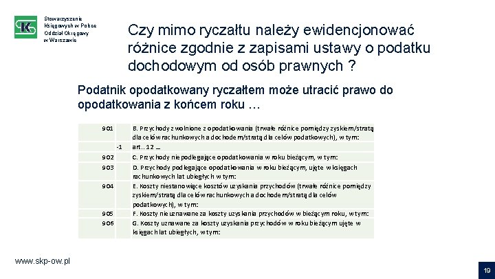 Stowarzyszenie Księgowych w Polsce Oddział Okręgowy w Warszawie Czy mimo ryczałtu należy ewidencjonować różnice