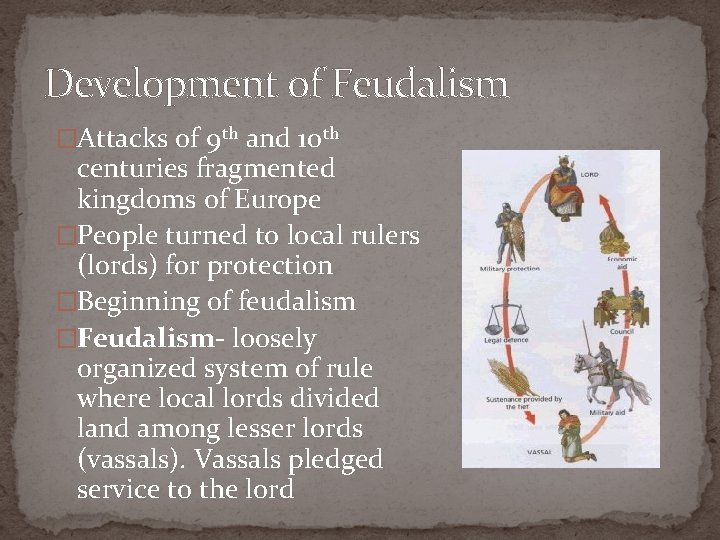 Development of Feudalism �Attacks of 9 th and 10 th centuries fragmented kingdoms of