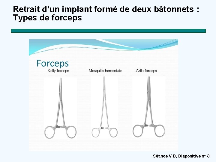 Retrait d’un implant formé de deux bâtonnets : Types de forceps Séance V B,