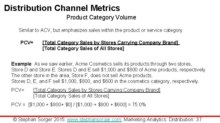 Distribution Channel Metrics Product Category Volume Similar to ACV, but emphasizes sales within the