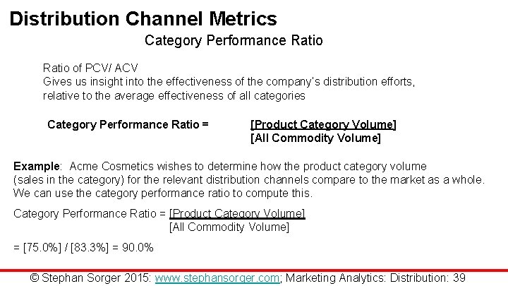 Distribution Channel Metrics Category Performance Ratio of PCV/ ACV Gives us insight into the