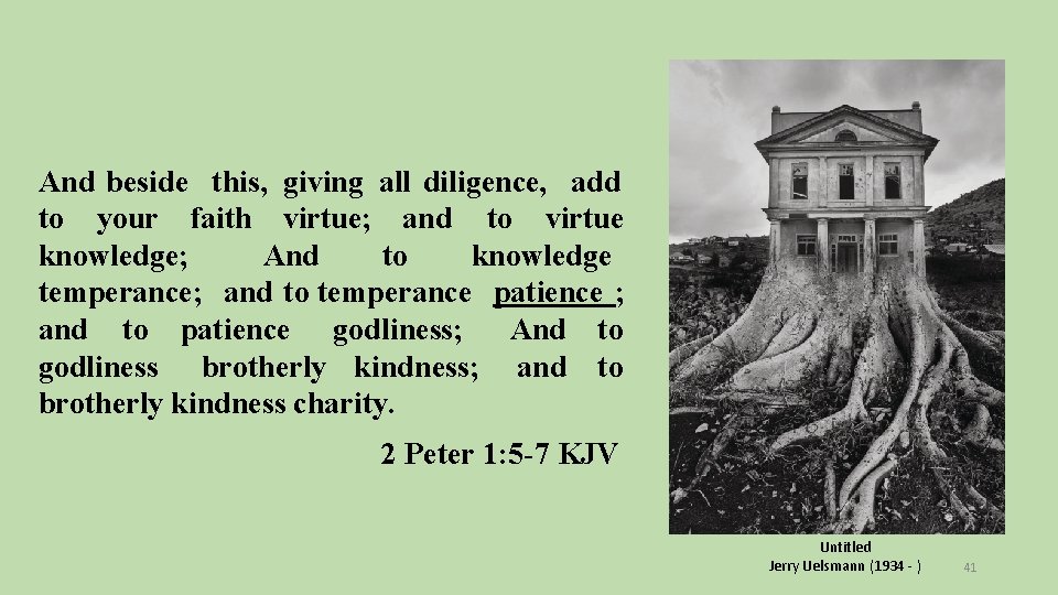 And beside this, giving all diligence, add to your faith virtue; and to virtue