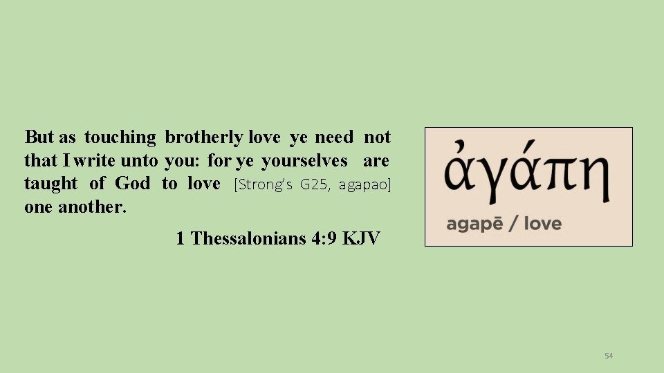 But as touching brotherly love ye need not that I write unto you: for