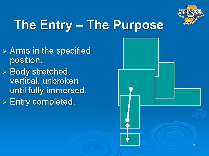 The Entry – The Purpose Ø Arms in the specified position. Ø Body stretched,