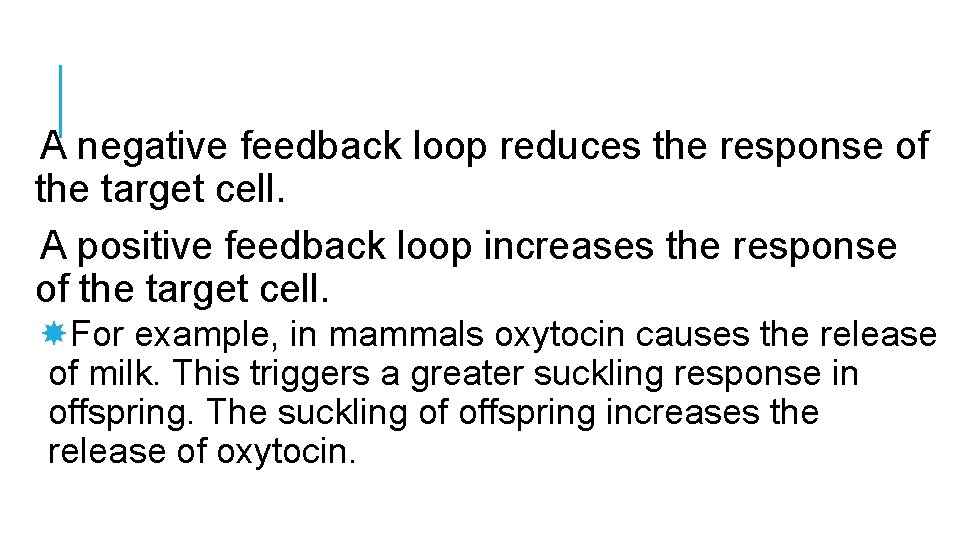 A negative feedback loop reduces the response of the target cell. A positive feedback