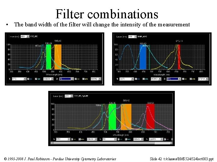 Filter combinations • The band width of the filter will change the intensity of