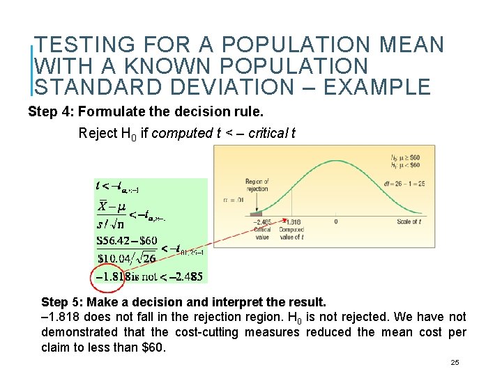 TESTING FOR A POPULATION MEAN WITH A KNOWN POPULATION STANDARD DEVIATION – EXAMPLE Step