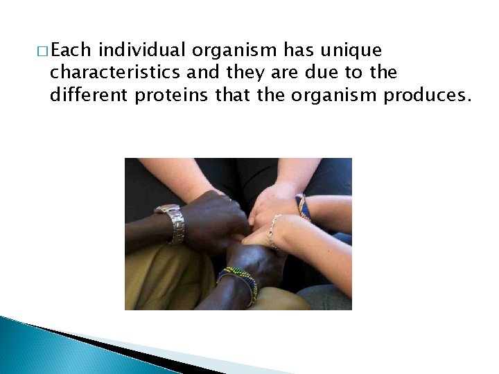 � Each individual organism has unique characteristics and they are due to the different