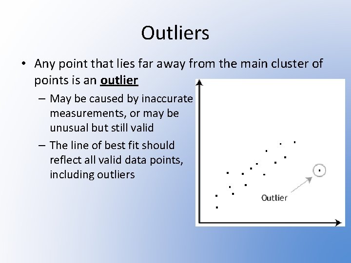 Outliers • Any point that lies far away from the main cluster of points