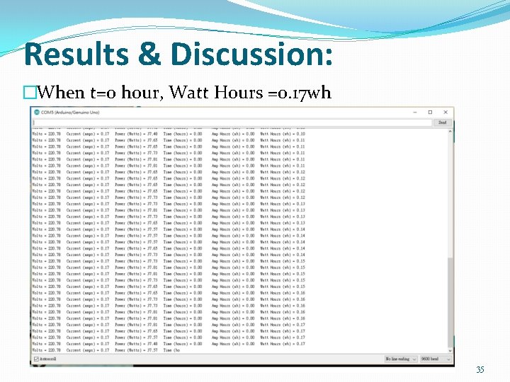 Results & Discussion: �When t=0 hour, Watt Hours =0. 17 wh 35 Results & Discussion: �When t=0 hour, Watt Hours =0. 17 wh 35