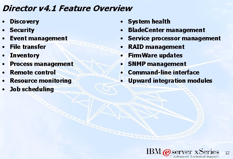 Director v 4. 1 Feature Overview • • • Discovery Security Event management File