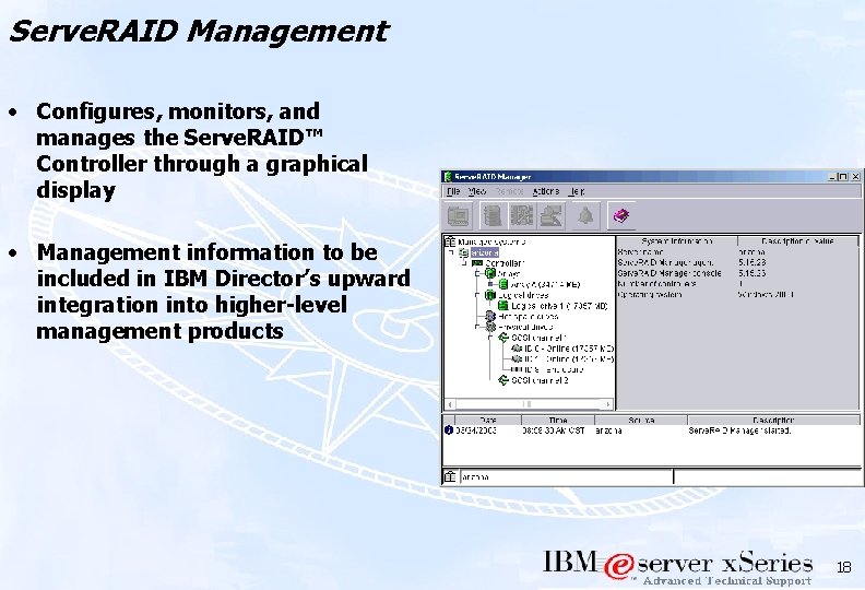 Serve. RAID Management • Configures, monitors, and manages the Serve. RAID™ Controller through a
