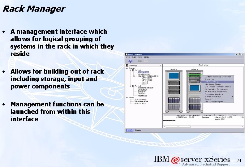 Rack Manager • A management interface which allows for logical grouping of systems in