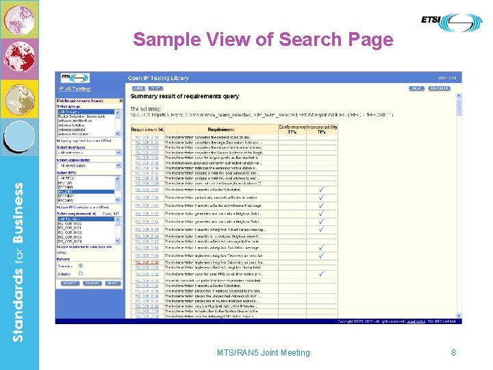 Sample View of Search Page MTS/RAN 5 Joint Meeting 8 