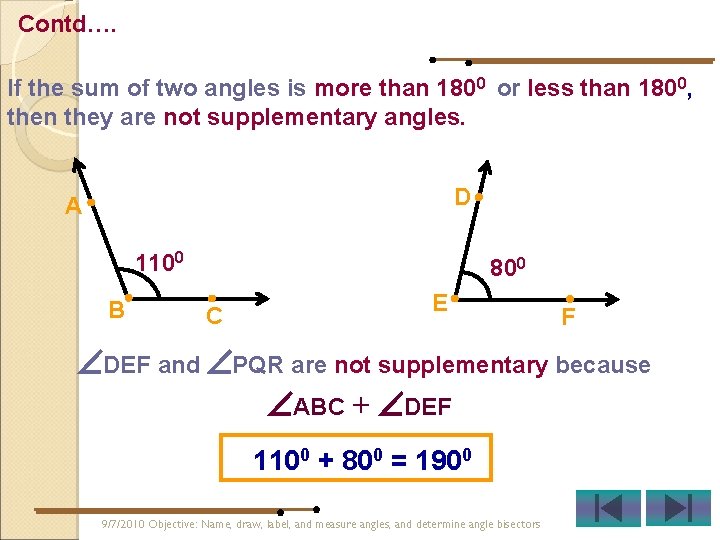 Contd…. If the sum of two angles is more than 1800 or less than