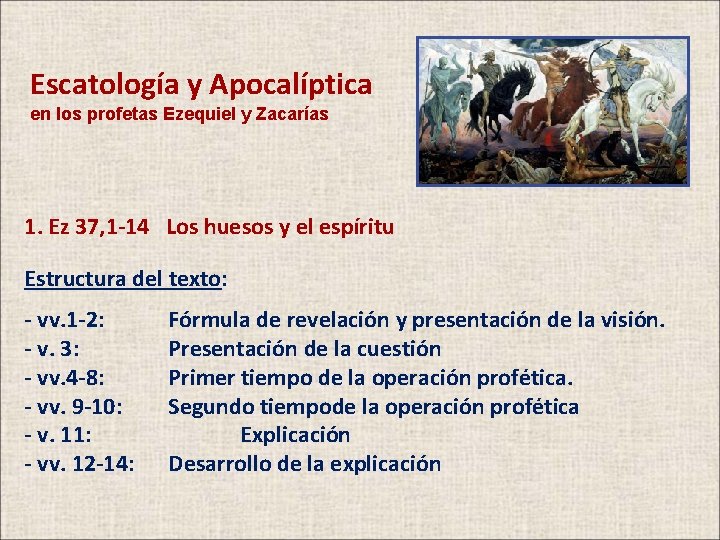 Escatología y Apocalíptica en los profetas Ezequiel y Zacarías 1. Ez 37, 1 -14