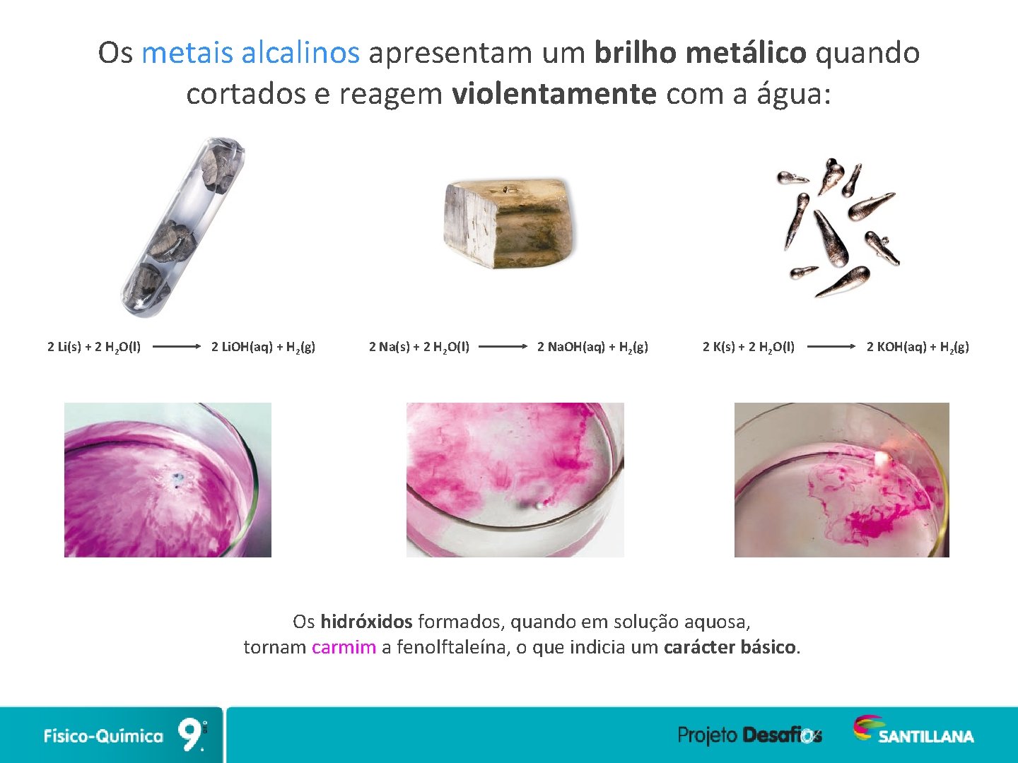 Os metais alcalinos apresentam um brilho metálico quando cortados e reagem violentamente com a