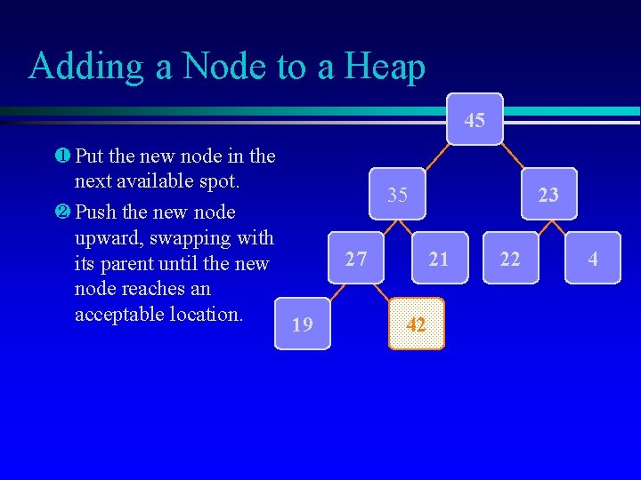 Adding a Node to a Heap 45 ¶ Put the new node in the