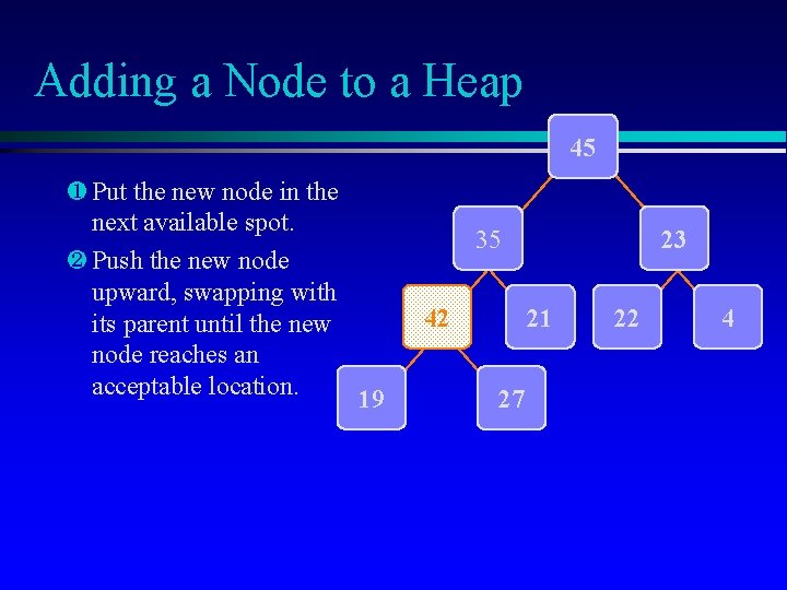 Adding a Node to a Heap 45 ¶ Put the new node in the