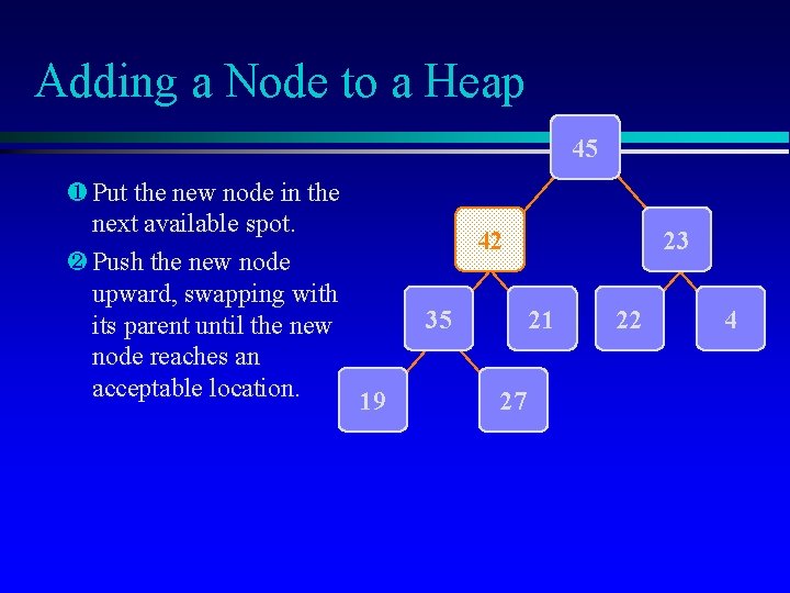 Adding a Node to a Heap 45 ¶ Put the new node in the