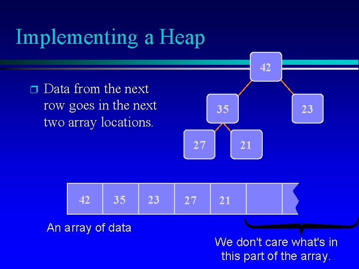 Implementing a Heap 42 p Data from the next row goes in the next