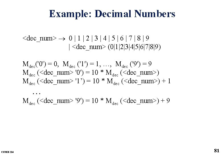 Example: Decimal Numbers <dec_num> 0 | 1 | 2 | 3 | 4 | Example: Decimal Numbers <dec_num> 0 | 1 | 2 | 3 | 4 |
