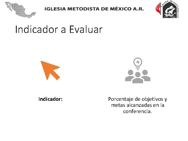 Indicador a Evaluar Indicador: Porcentaje de objetivos y metas alcanzadas en la conferencia. 