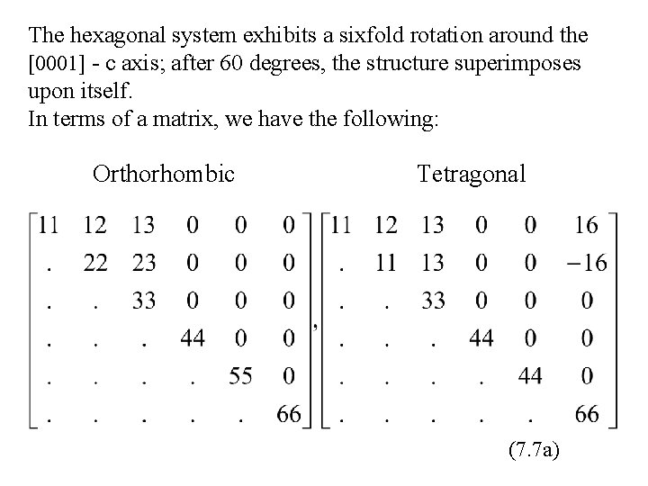 The hexagonal system exhibits a sixfold rotation around the [0001] - c axis; after