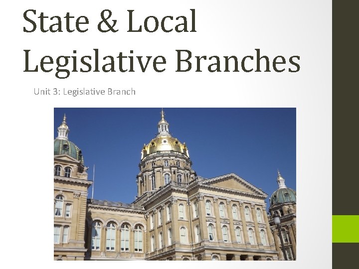 State & Local Legislative Branches Unit 3: Legislative Branch 